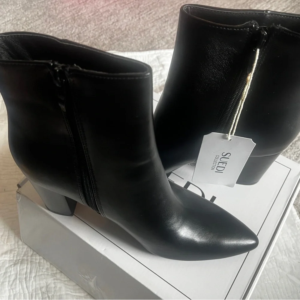 Rollda SUEDI Pointed Toe Ankle Boots Chunky High Heel Ankle Booties Side Zipper